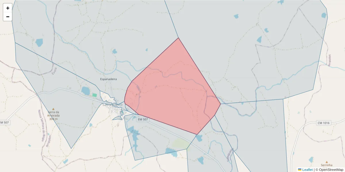 Mapa detalhado do código postal 7040-701 com limites, códigos postais vizinhos e agências dos correios