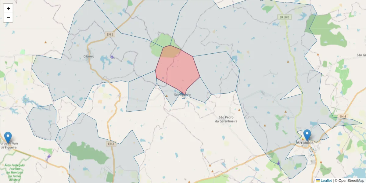 Mapa detalhado do código postal 7040-710 com limites, códigos postais vizinhos e agências dos correios