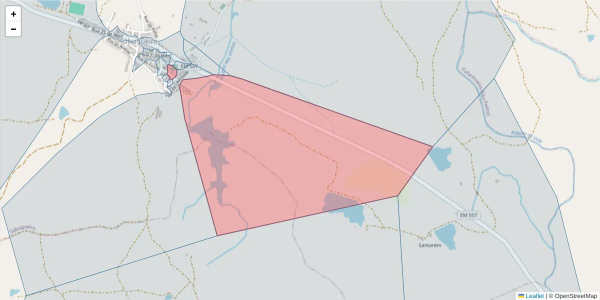 Mapa detalhado do código postal 7040-713 com limites, códigos postais vizinhos e agências dos correios