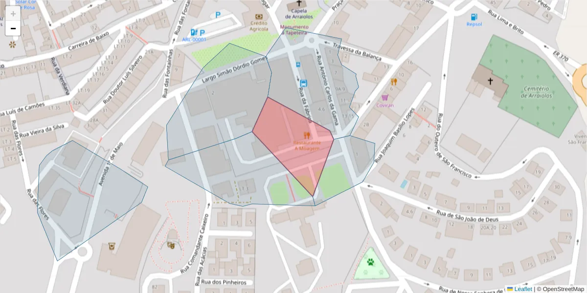 Mapa detalhado do código postal 7040 com limites, códigos postais vizinhos e agências dos correios