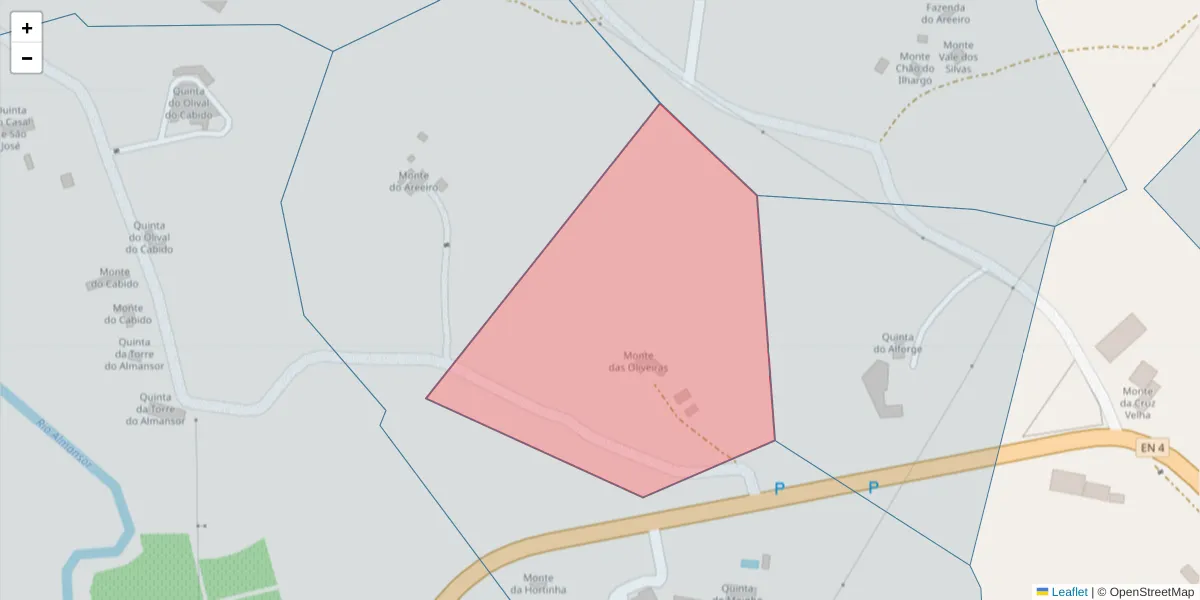 Mapa detalhado do código postal 7050-033 com limites, códigos postais vizinhos e agências dos correios