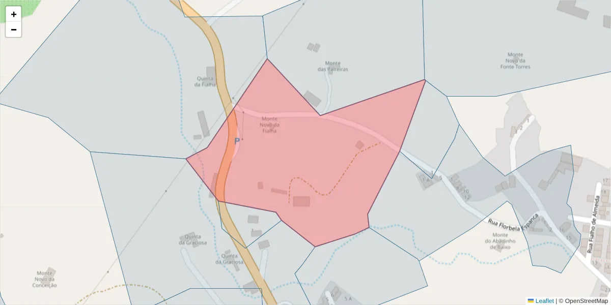 Mapa detalhado do código postal 7050-058 com limites, códigos postais vizinhos e agências dos correios