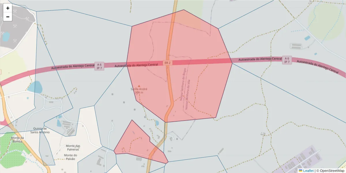 Mapa detalhado do código postal 7050-069 com limites, códigos postais vizinhos e agências dos correios