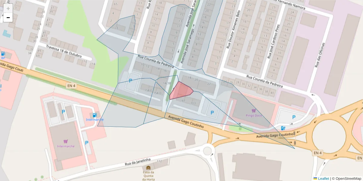 Mapa detalhado do código postal 7050-073 com limites, códigos postais vizinhos e agências dos correios