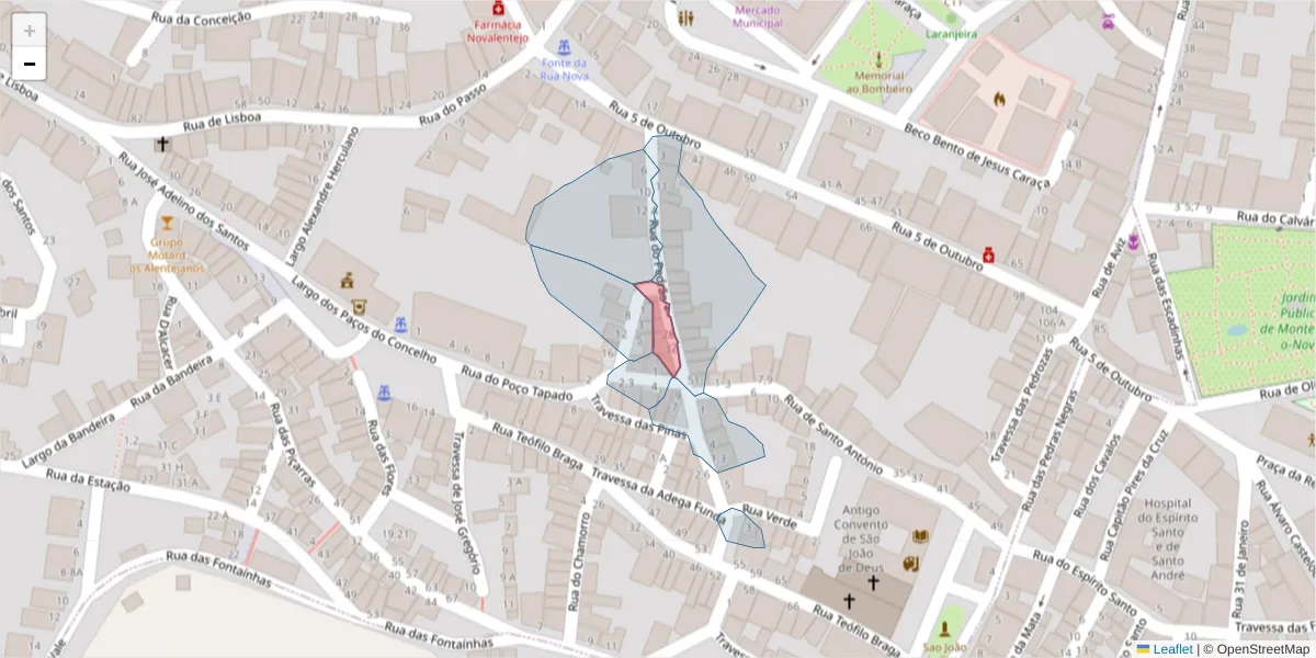 Mapa detalhado do código postal 7050-083 com limites, códigos postais vizinhos e agências dos correios