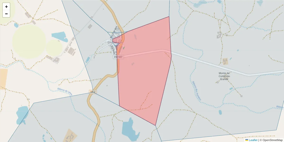 Mapa detalhado do código postal 7050-092 com limites, códigos postais vizinhos e agências dos correios