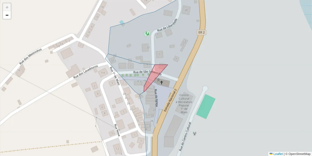 Mapa detalhado do código postal 7050-109 com limites, códigos postais vizinhos e agências dos correios