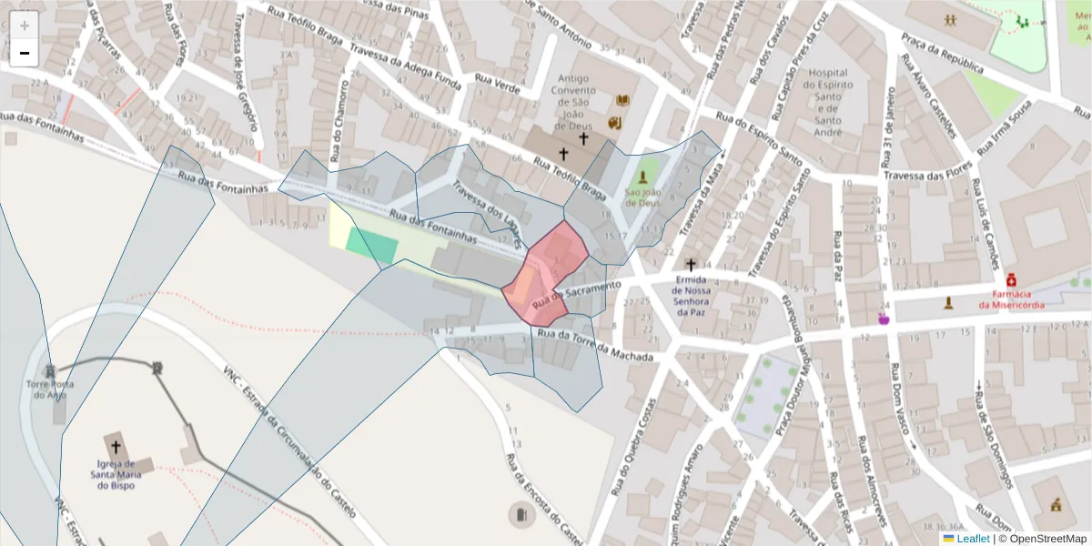 Mapa detalhado do código postal 7050-115 com limites, códigos postais vizinhos e agências dos correios