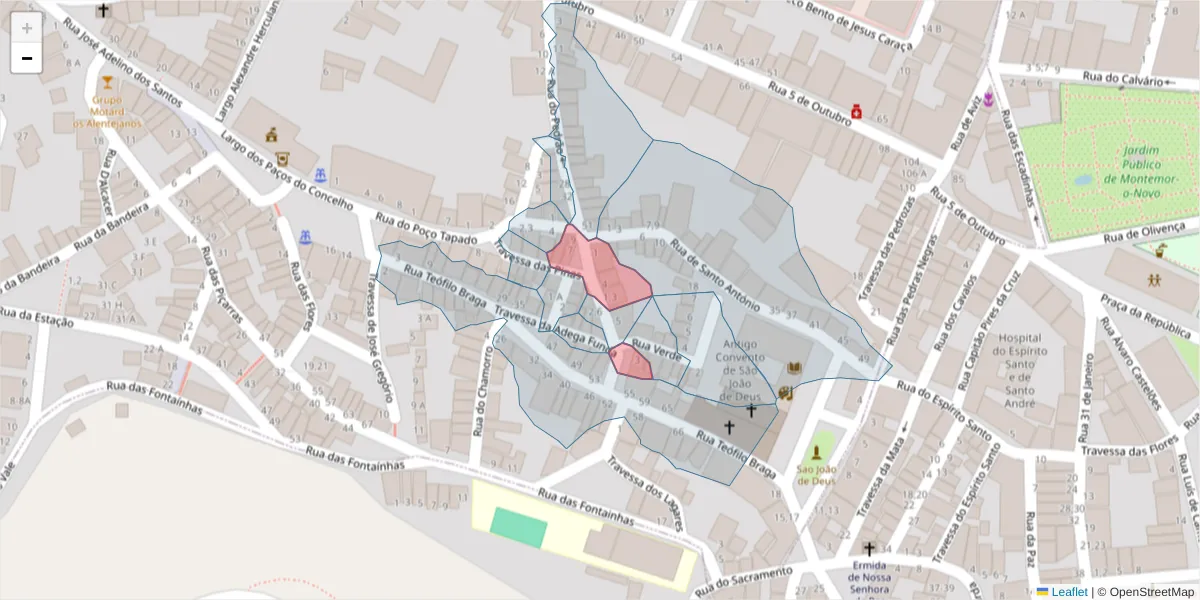 Mapa detalhado do código postal 7050-120 com limites, códigos postais vizinhos e agências dos correios