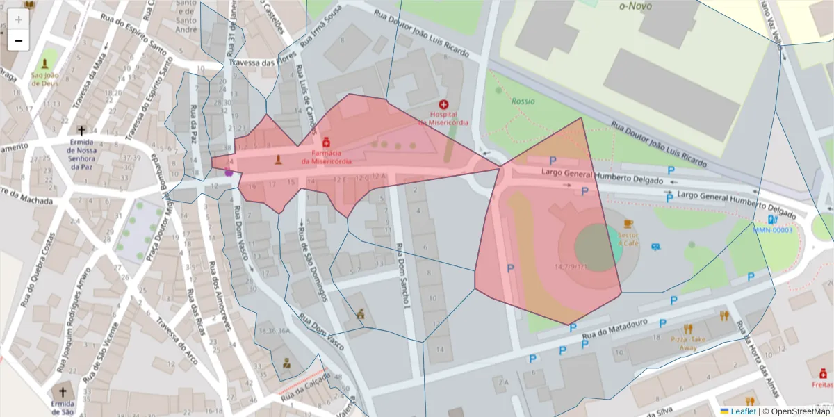 Mapa detalhado do código postal 7050-123 com limites, códigos postais vizinhos e agências dos correios