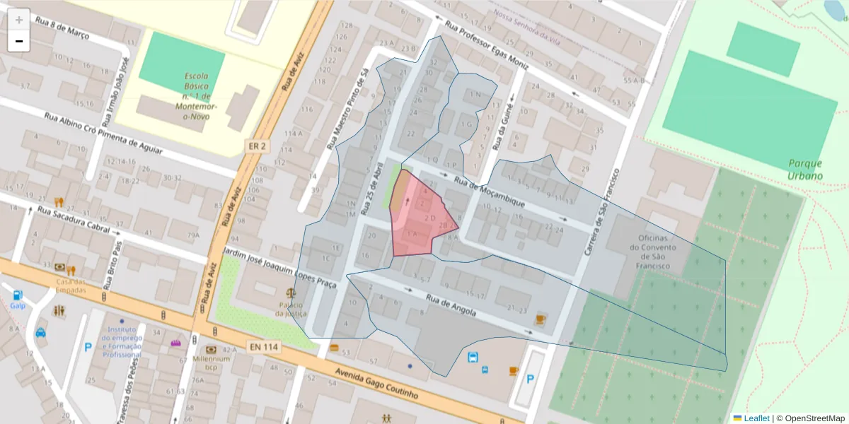 Mapa detalhado do código postal 7050-137 com limites, códigos postais vizinhos e agências dos correios