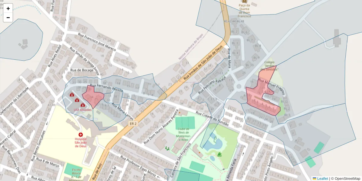 Mapa detalhado do código postal 7050-138 com limites, códigos postais vizinhos e agências dos correios