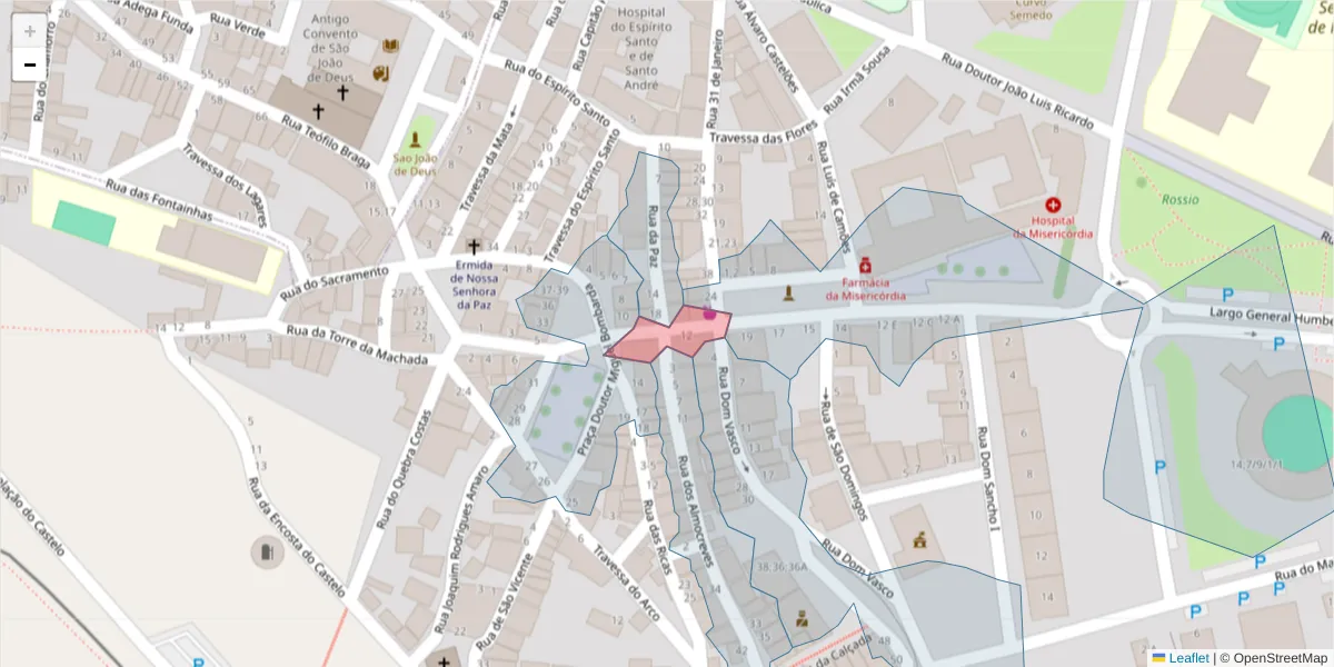 Mapa detalhado do código postal 7050-139 com limites, códigos postais vizinhos e agências dos correios