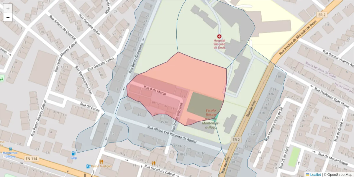 Mapa detalhado do código postal 7050-143 com limites, códigos postais vizinhos e agências dos correios