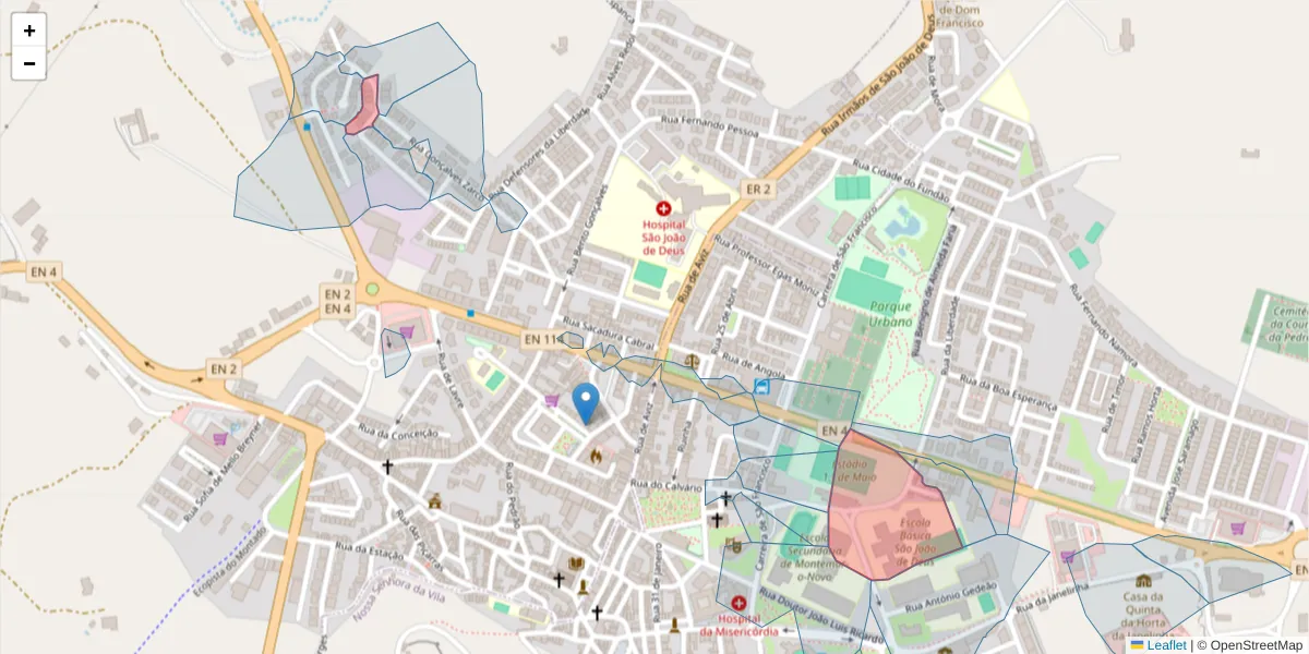 Mapa detalhado do código postal 7050-147 com limites, códigos postais vizinhos e agências dos correios