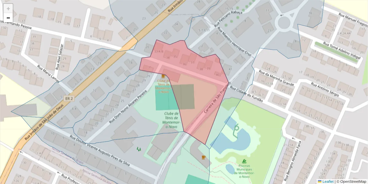 Mapa detalhado do código postal 7050-152 com limites, códigos postais vizinhos e agências dos correios