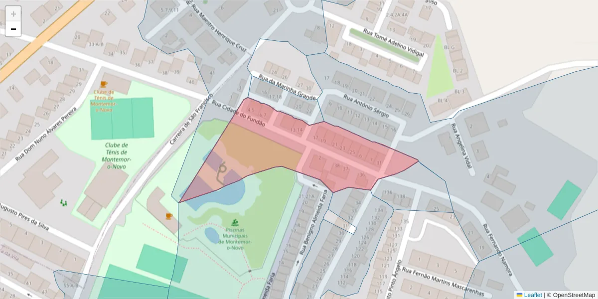 Mapa detalhado do código postal 7050-161 com limites, códigos postais vizinhos e agências dos correios