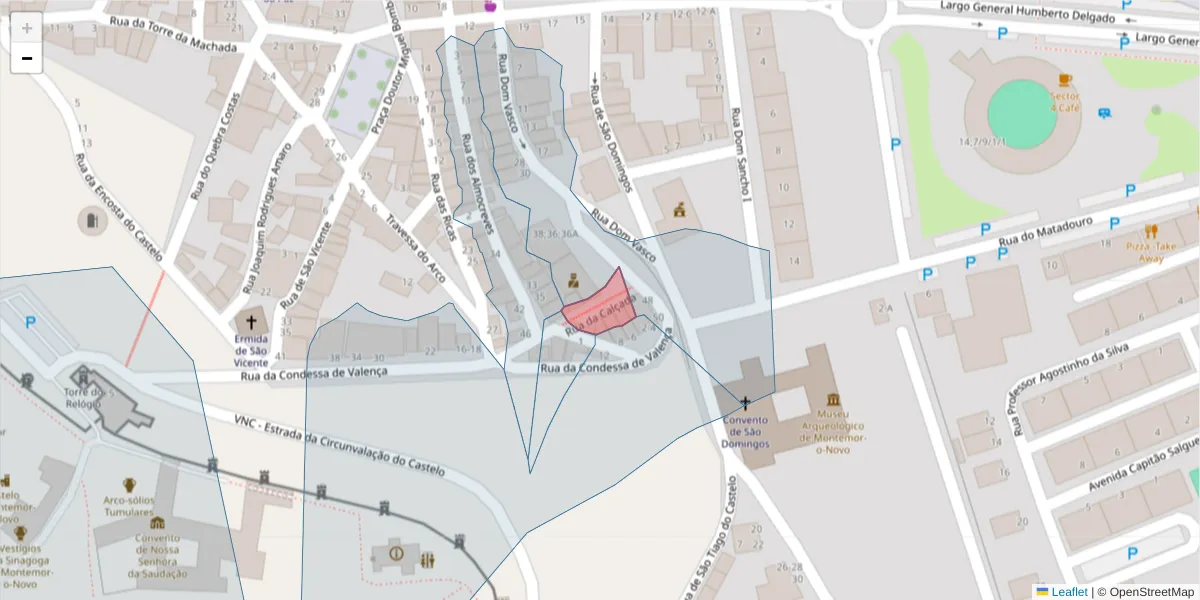 Mapa detalhado do código postal 7050-168 com limites, códigos postais vizinhos e agências dos correios