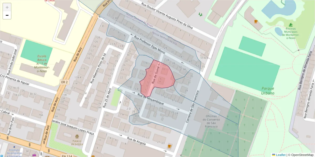 Mapa detalhado do código postal 7050-173 com limites, códigos postais vizinhos e agências dos correios