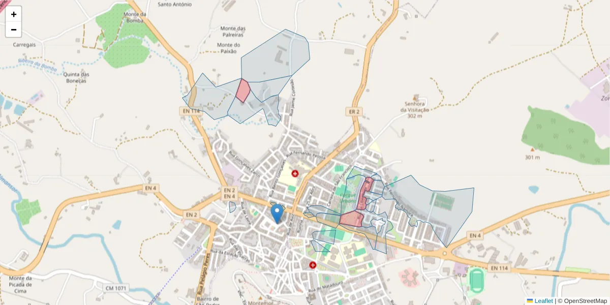 Mapa detalhado do código postal 7050-175 com limites, códigos postais vizinhos e agências dos correios