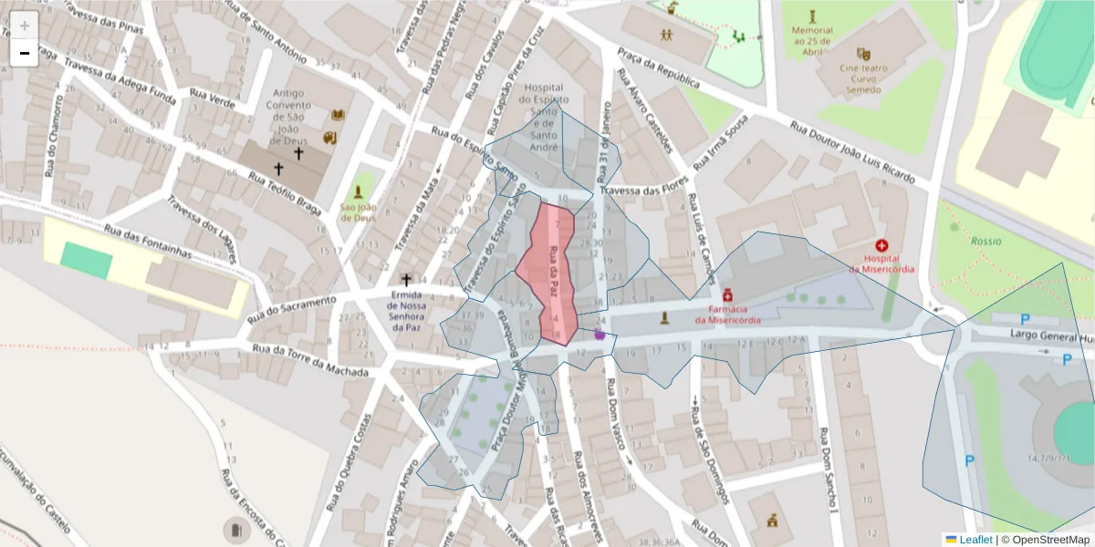 Mapa detalhado do código postal 7050-178 com limites, códigos postais vizinhos e agências dos correios