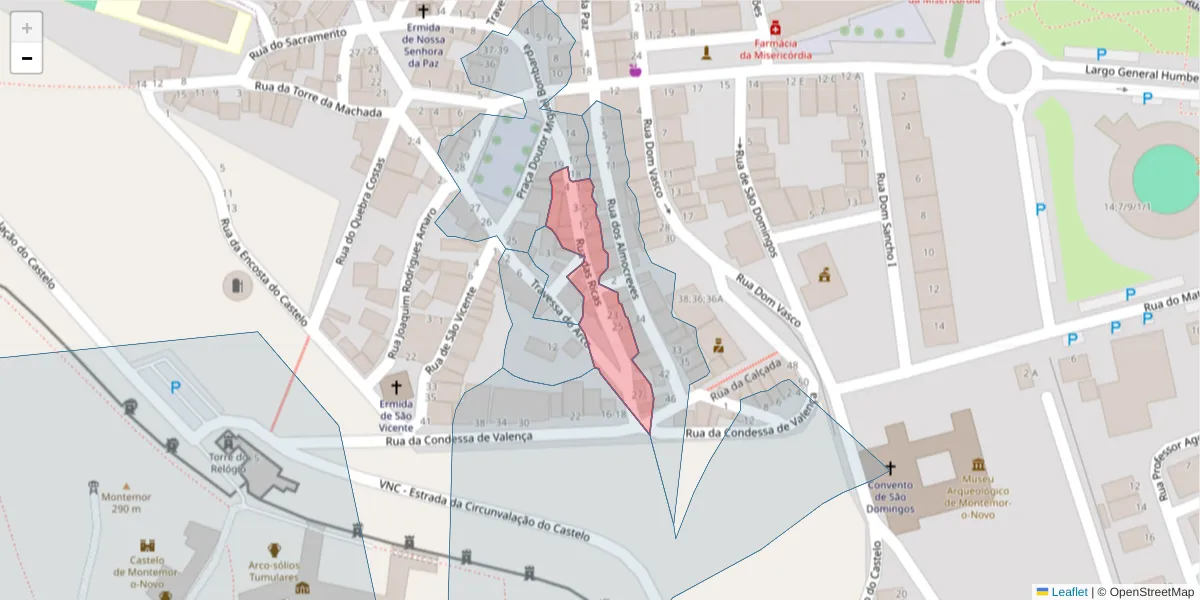 Mapa detalhado do código postal 7050-191 com limites, códigos postais vizinhos e agências dos correios