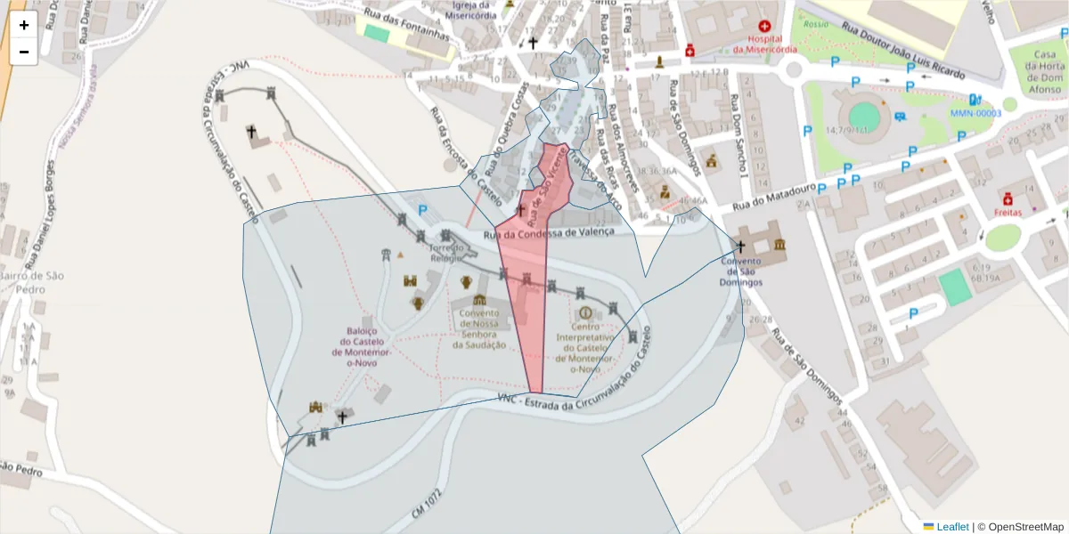 Mapa detalhado do código postal 7050-208 com limites, códigos postais vizinhos e agências dos correios