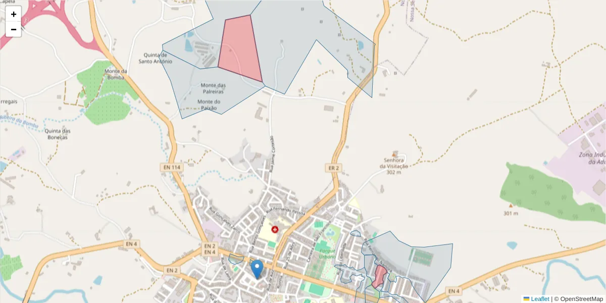 Mapa detalhado do código postal 7050-209 com limites, códigos postais vizinhos e agências dos correios
