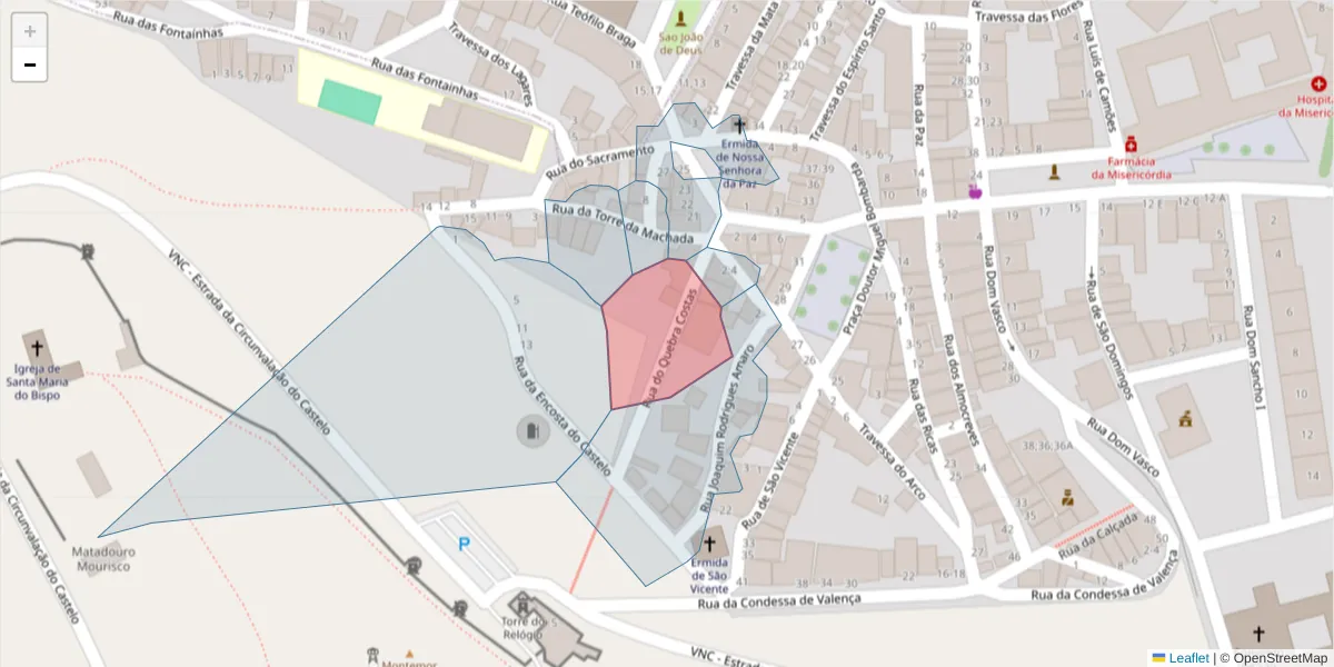Mapa detalhado do código postal 7050-221 com limites, códigos postais vizinhos e agências dos correios