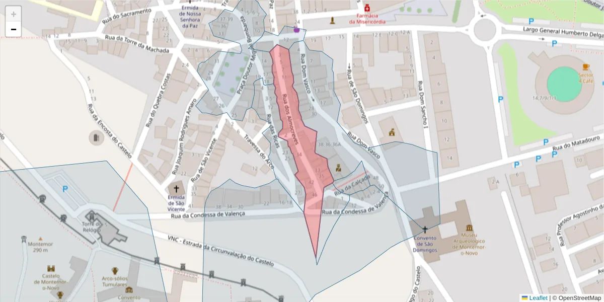 Mapa detalhado do código postal 7050-227 com limites, códigos postais vizinhos e agências dos correios