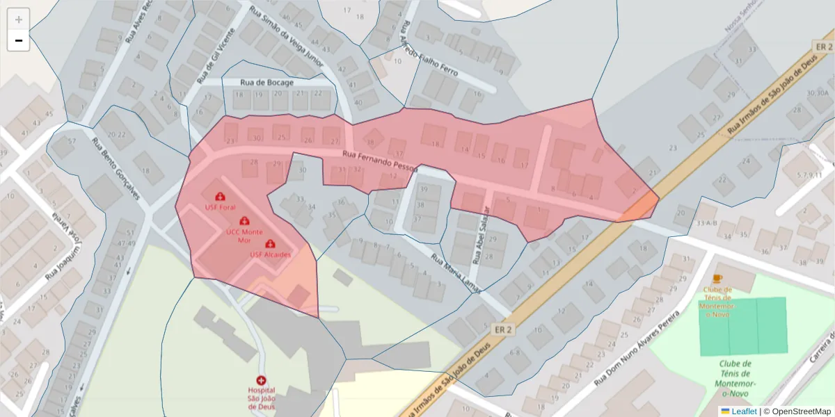 Mapa detalhado do código postal 7050-236 com limites, códigos postais vizinhos e agências dos correios