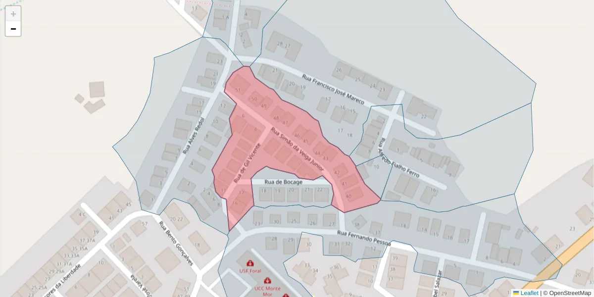 Mapa detalhado do código postal 7050-245 com limites, códigos postais vizinhos e agências dos correios
