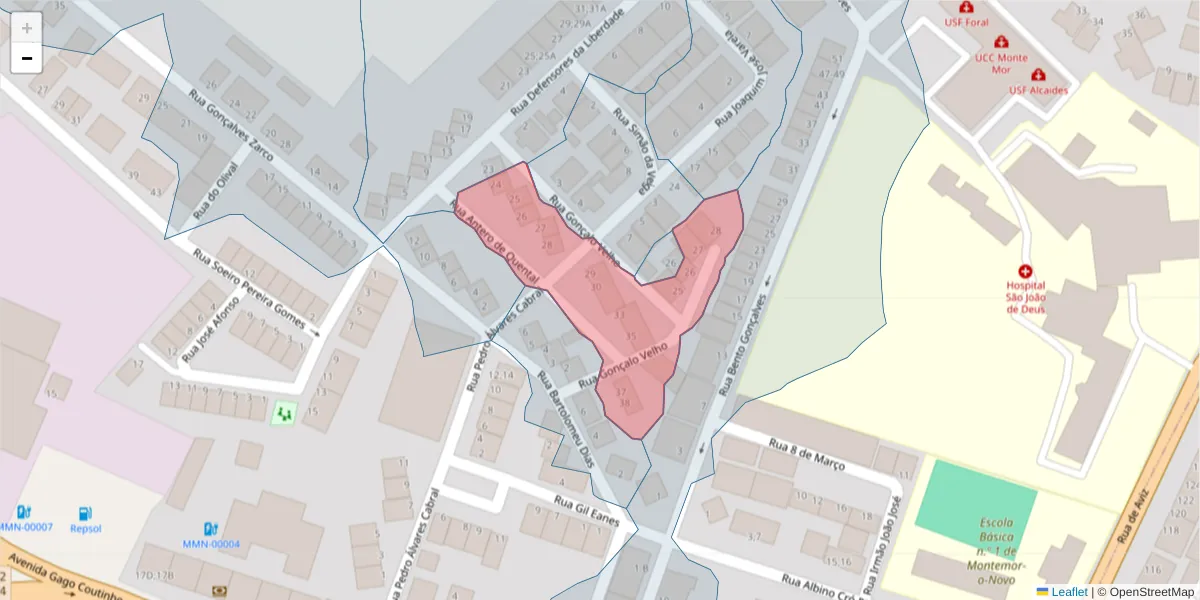 Mapa detalhado do código postal 7050-246 com limites, códigos postais vizinhos e agências dos correios