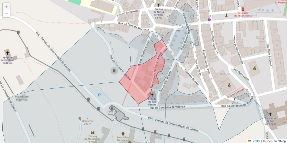 Mapa detalhado do código postal 7050-254 com limites, códigos postais vizinhos e agências dos correios