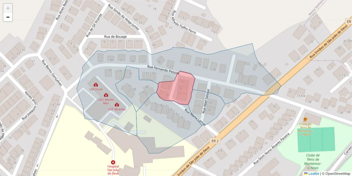 Mapa detalhado do código postal 7050-256 com limites, códigos postais vizinhos e agências dos correios