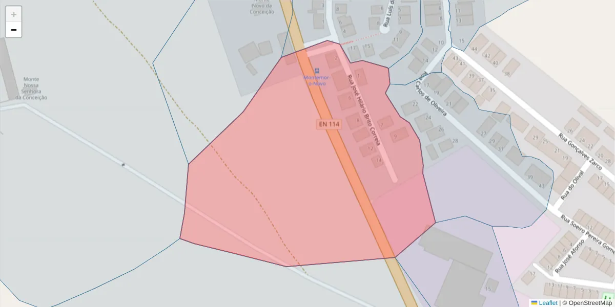 Mapa detalhado do código postal 7050-257 com limites, códigos postais vizinhos e agências dos correios