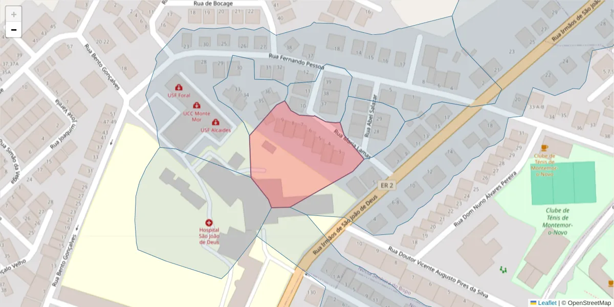 Mapa detalhado do código postal 7050-263 com limites, códigos postais vizinhos e agências dos correios