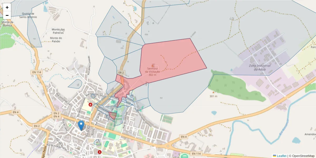 Mapa detalhado do código postal 7050-265 com limites, códigos postais vizinhos e agências dos correios