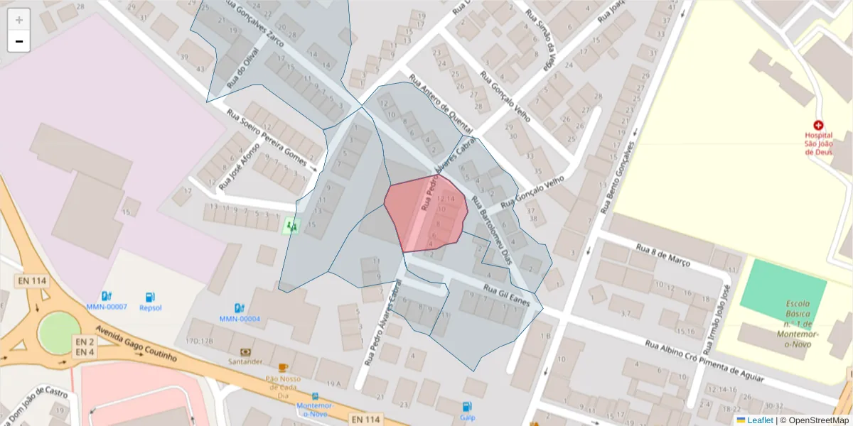 Mapa detalhado do código postal 7050-267 com limites, códigos postais vizinhos e agências dos correios