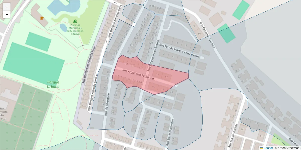 Mapa detalhado do código postal 7050-268 com limites, códigos postais vizinhos e agências dos correios