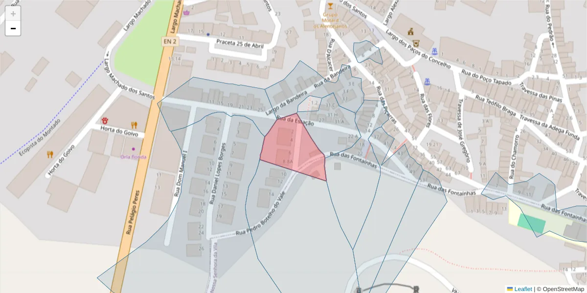 Mapa detalhado do código postal 7050-269 com limites, códigos postais vizinhos e agências dos correios