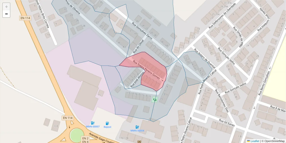 Mapa detalhado do código postal 7050-272 com limites, códigos postais vizinhos e agências dos correios