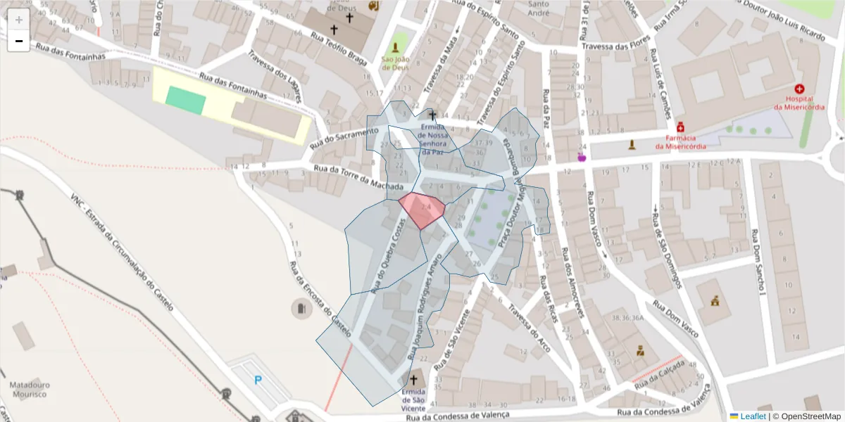 Mapa detalhado do código postal 7050-283 com limites, códigos postais vizinhos e agências dos correios