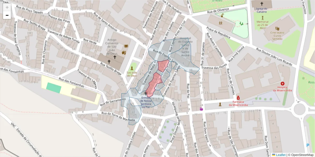 Mapa detalhado do código postal 7050-302 com limites, códigos postais vizinhos e agências dos correios