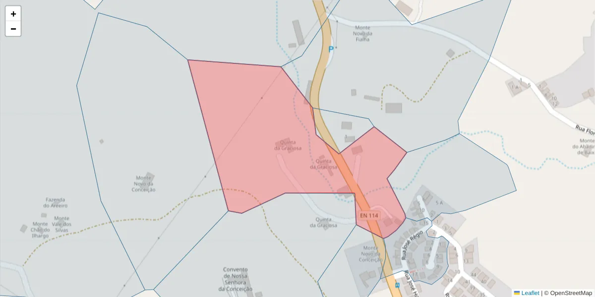 Mapa detalhado do código postal 7050-329 com limites, códigos postais vizinhos e agências dos correios