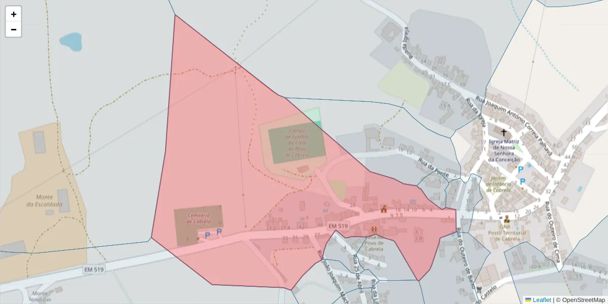 Mapa detalhado do código postal 7050-400 com limites, códigos postais vizinhos e agências dos correios
