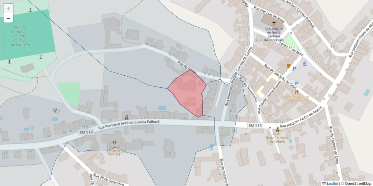 Mapa detalhado do código postal 7050-425 com limites, códigos postais vizinhos e agências dos correios