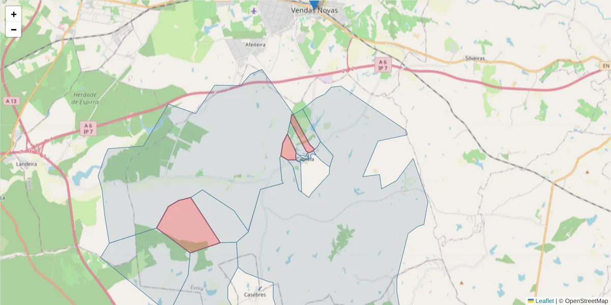 Mapa detalhado do código postal 7050-437 com limites, códigos postais vizinhos e agências dos correios