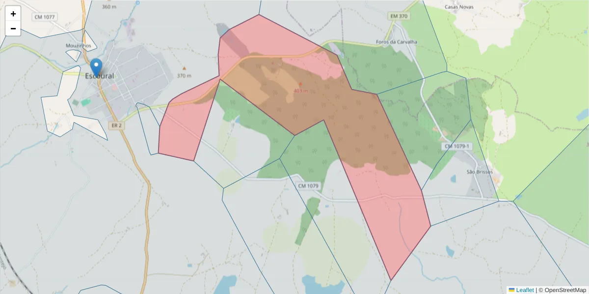 Mapa detalhado do código postal 7050-537 com limites, códigos postais vizinhos e agências dos correios