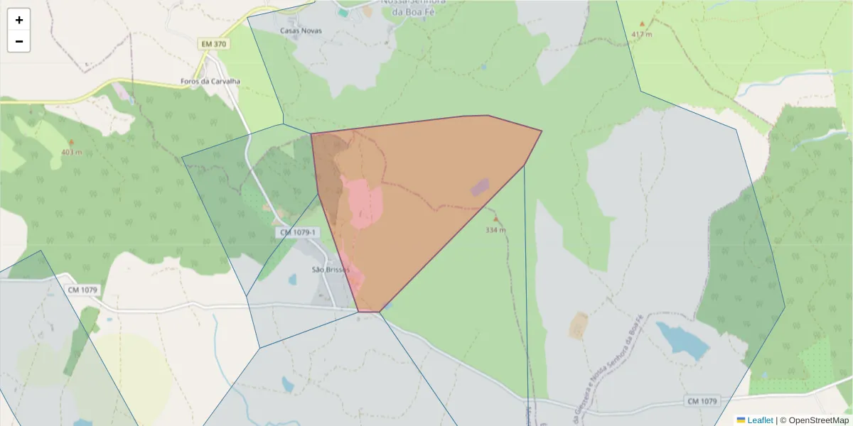 Mapa detalhado do código postal 7050-555 com limites, códigos postais vizinhos e agências dos correios